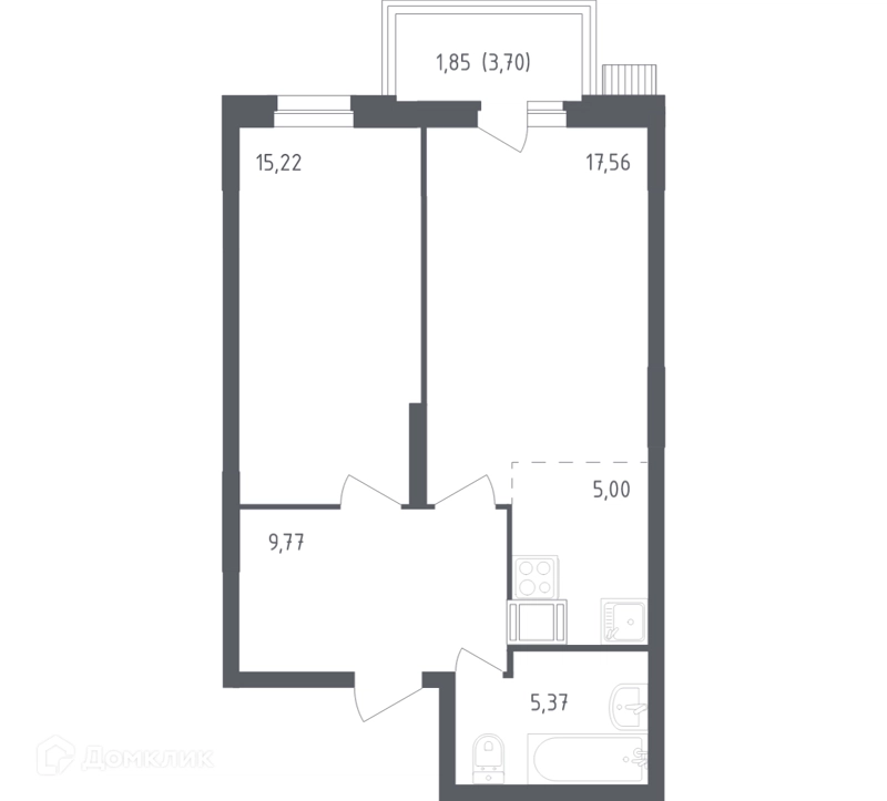 1-комнатная квартира 54.5 м² Егорово парк