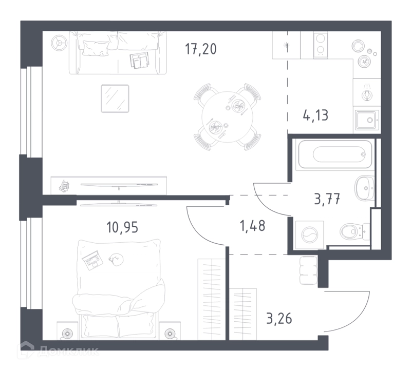 1-комнатная квартира 40.79 м² Егорово парк