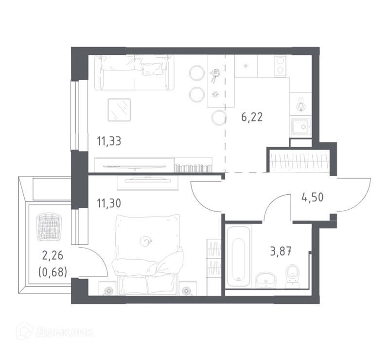 1-комнатная квартира 37.7 м² Егорово парк
