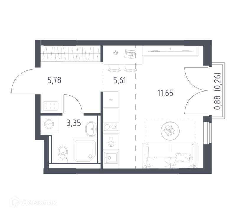 1-комнатная квартира 26.65 м² Егорово парк