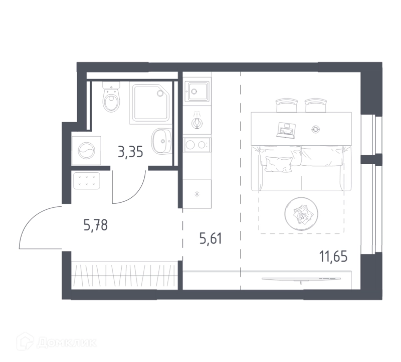 1-комнатная квартира 26.39 м² Егорово парк