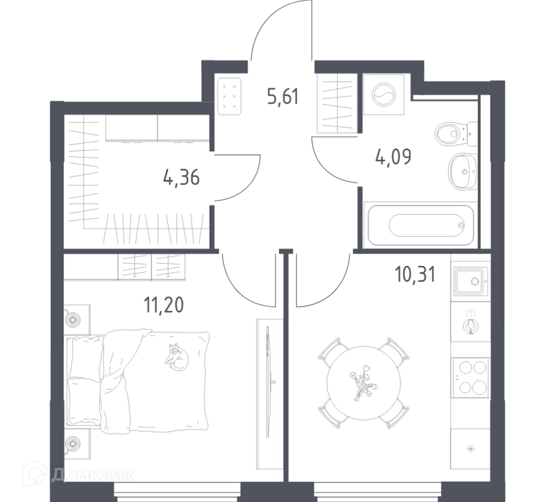 1-комнатная квартира 35.57 м² Егорово парк