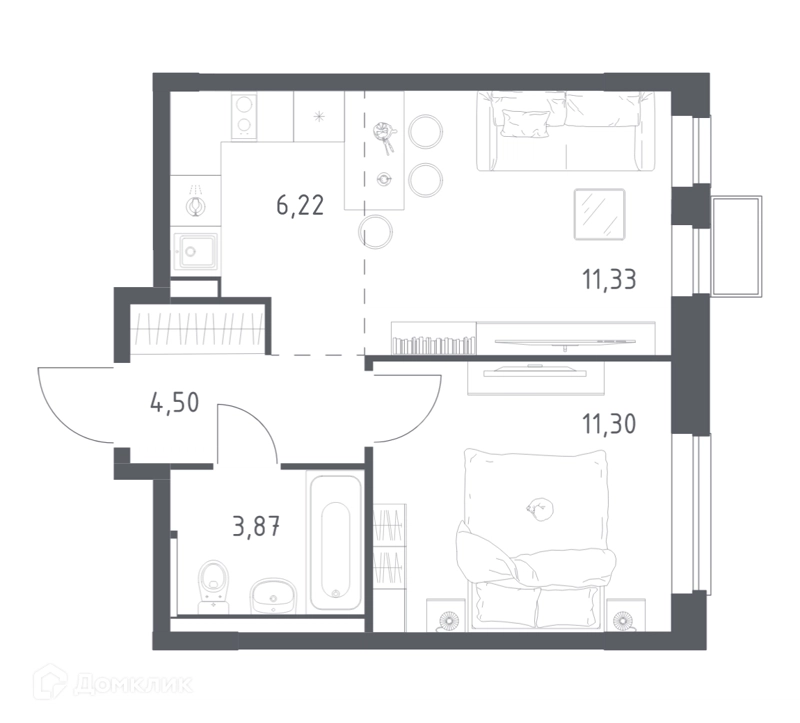 1-комнатная квартира 36.9 м² Егорово парк