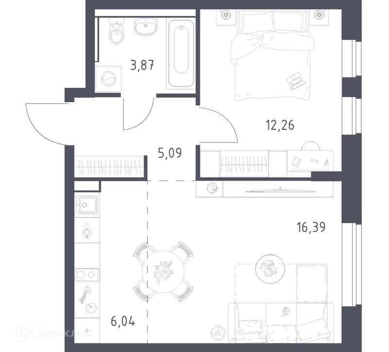 1-комнатная квартира 43.65 м² Егорово парк