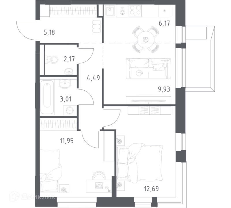 2-комнатная квартира 54.9 м² Егорово парк