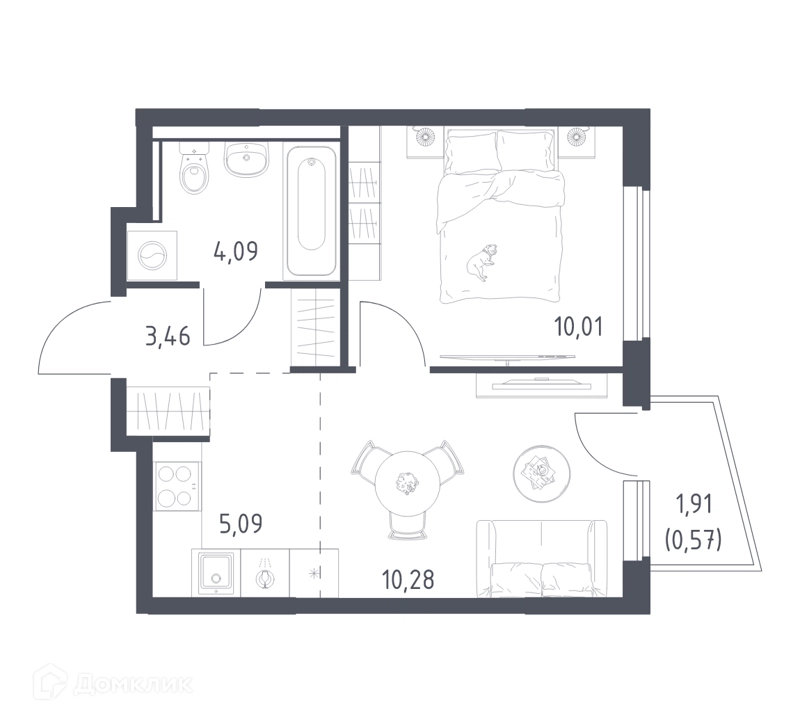 2-комнатная квартира 33.5 м² Егорово парк
