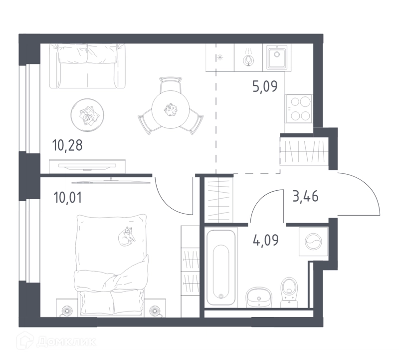 2-комнатная квартира 32.93 м² Егорово парк