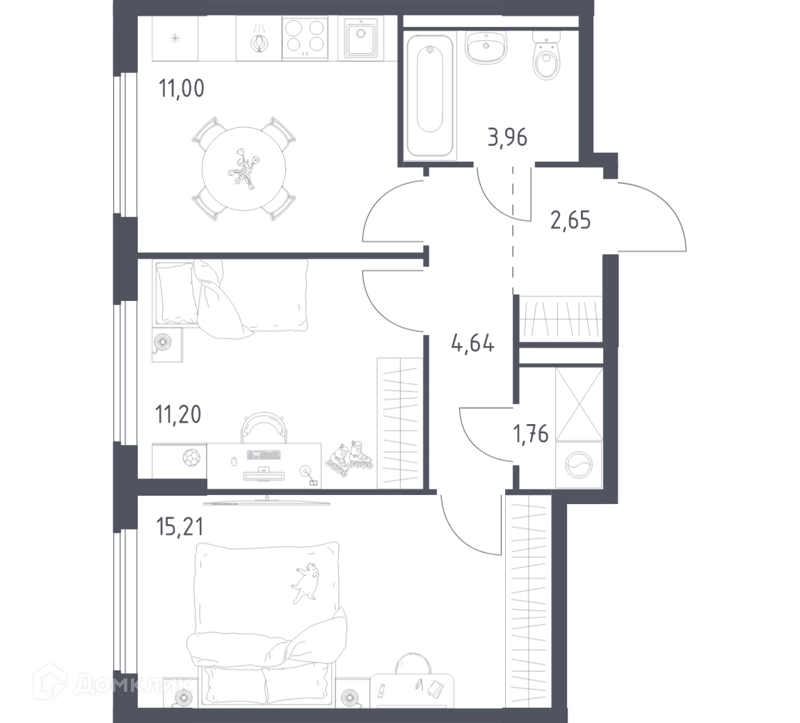2-комнатная квартира 50.42 м² Егорово парк