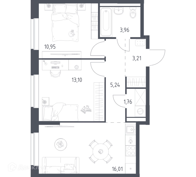 2-комнатная квартира 54.23 м² Егорово парк