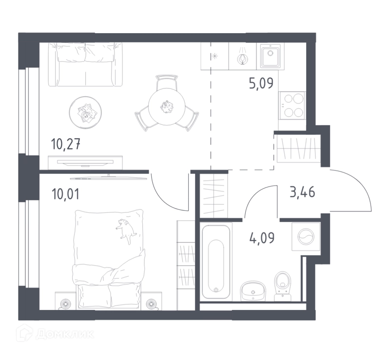 2-комнатная квартира 32.92 м² Егорово парк