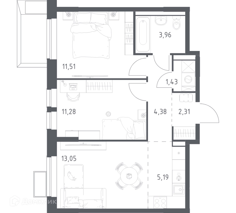 2-комнатная квартира 52.4 м² Егорово парк