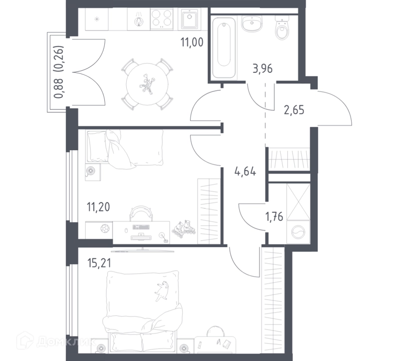 2-комнатная квартира 50.68 м² Егорово парк