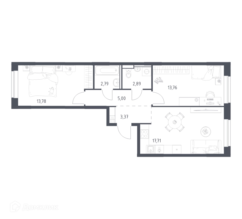 2-комнатная квартира 59.3 м² Егорово парк