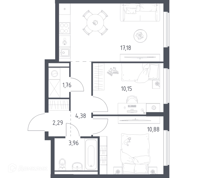 2-комнатная квартира 50.6 м² Егорово парк