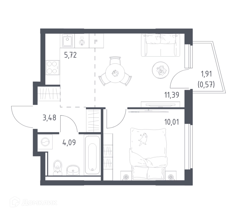 2-комнатная квартира 35.26 м² Егорово парк