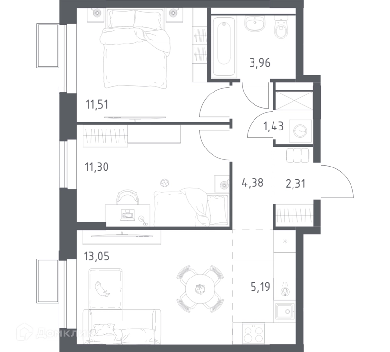 2-комнатная квартира 52.6 м² Егорово парк
