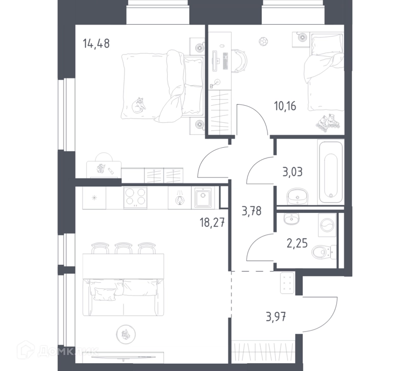 2-комнатная квартира 55.94 м² Егорово парк
