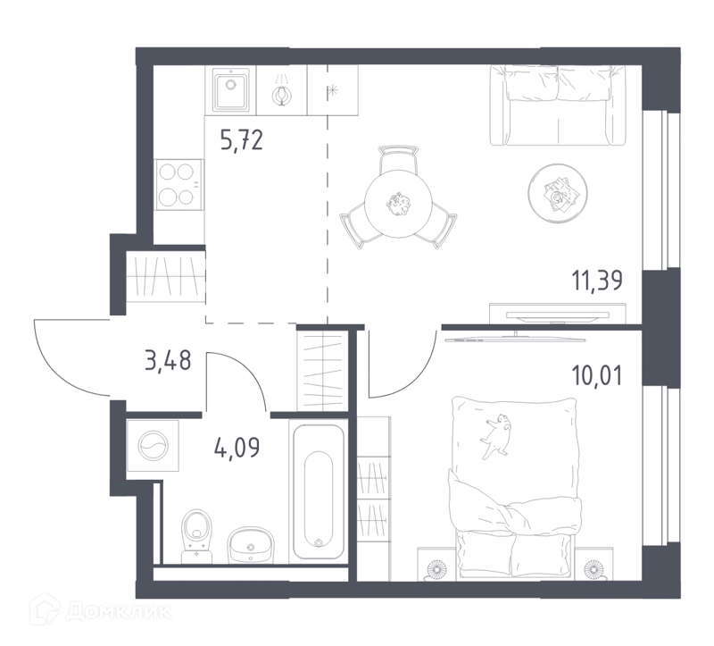 2-комнатная квартира 34.69 м² Егорово парк