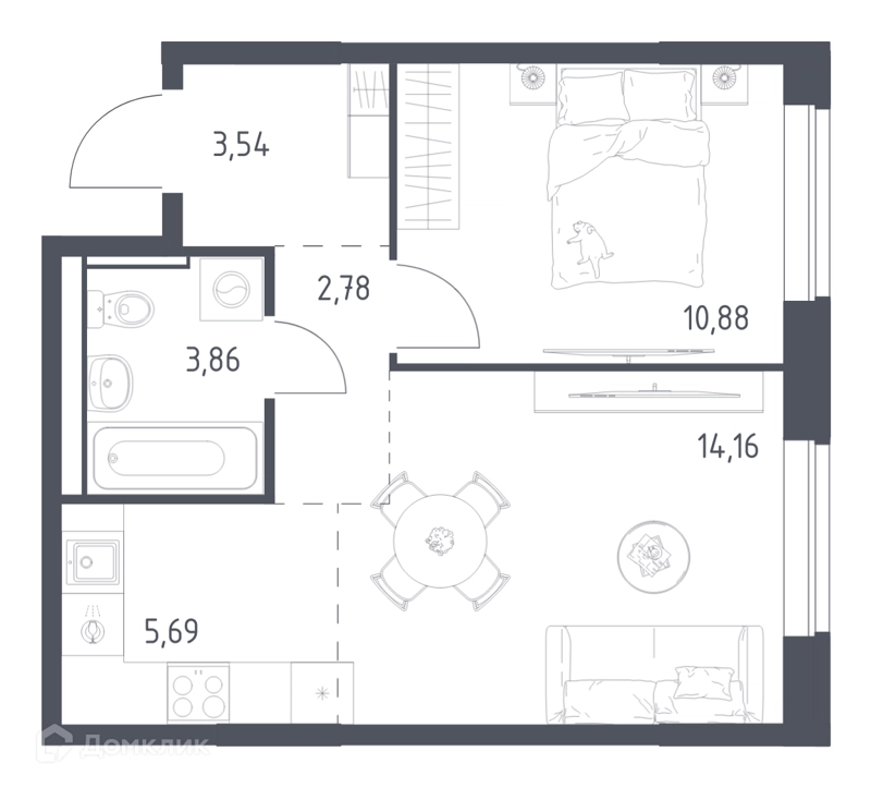 2-комнатная квартира 40.91 м² Егорово парк