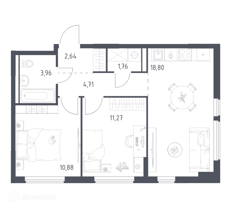 2-комнатная квартира 54.02 м² Егорово парк