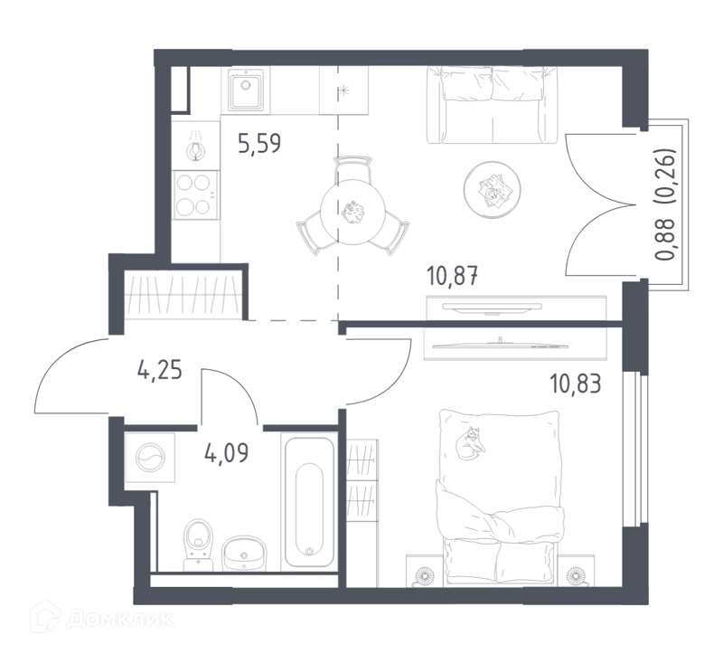 2-комнатная квартира 35.89 м² Егорово парк