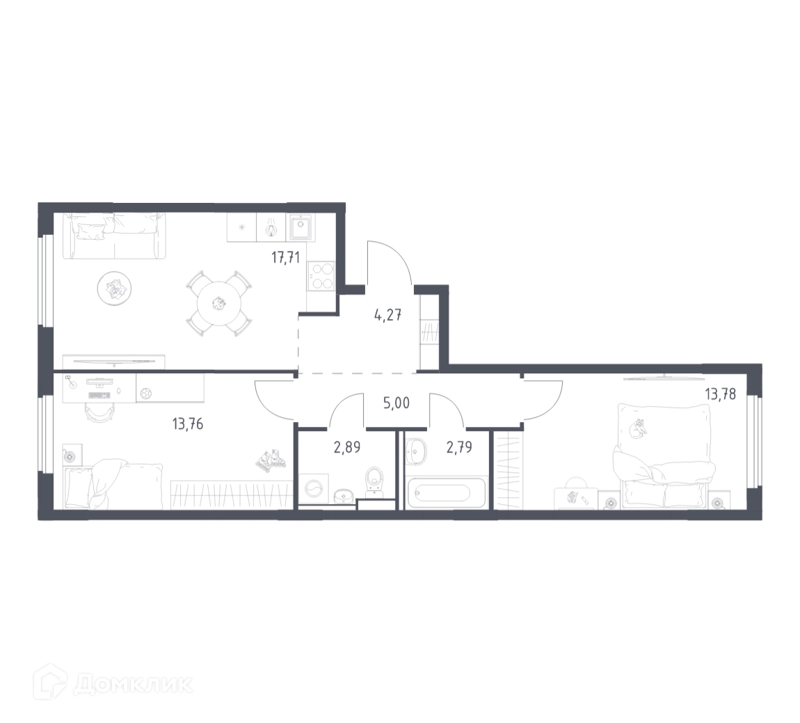 2-комнатная квартира 60.2 м² Егорово парк