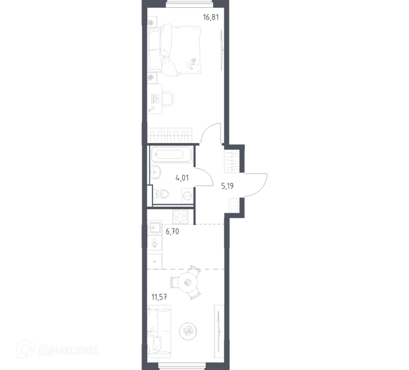 2-комнатная квартира 44.28 м² Егорово парк