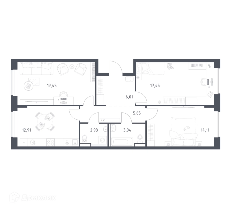 3-комнатная квартира 80.45 м² Егорово парк