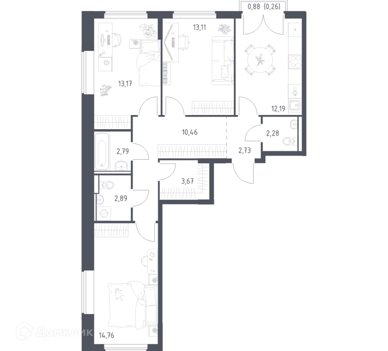 3-комнатная квартира 78.31 м² Егорово парк