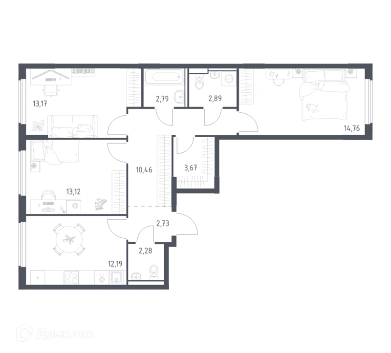 3-комнатная квартира 78.06 м² Егорово парк