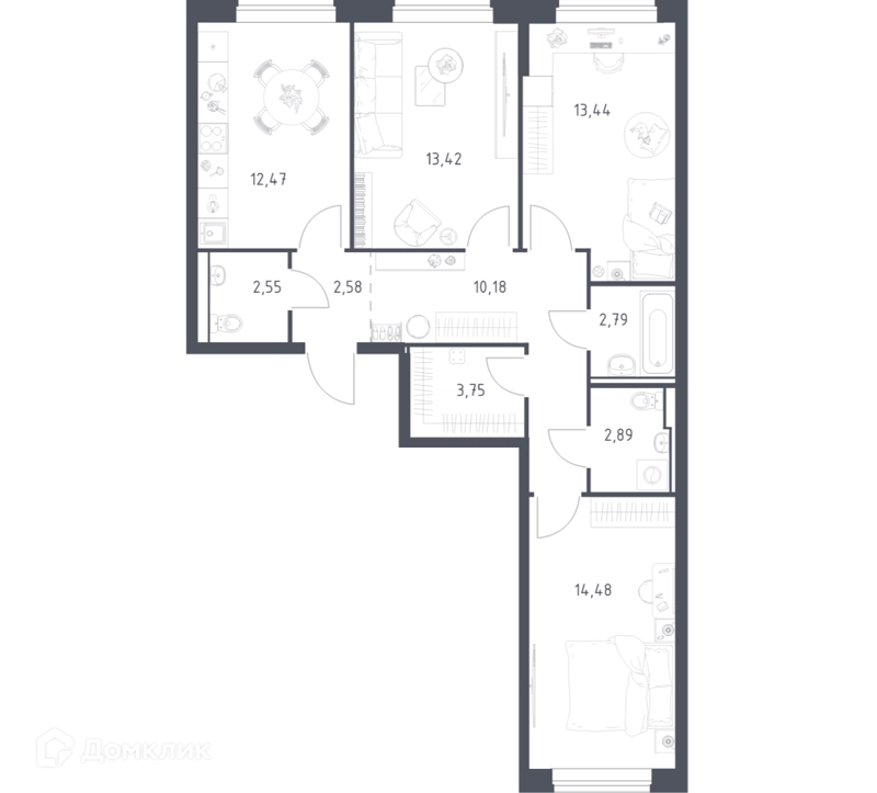 3-комнатная квартира 78.55 м² Егорово парк