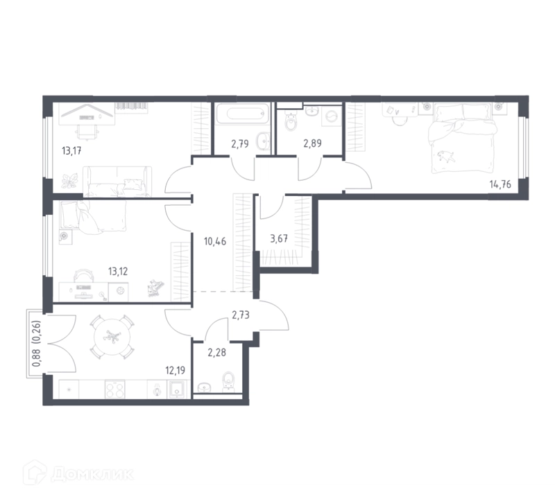 3-комнатная квартира 78.32 м² Егорово парк