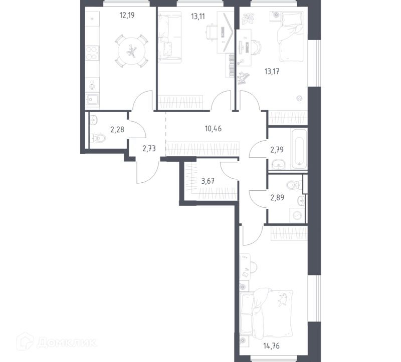 3-комнатная квартира 78.05 м² Егорово парк