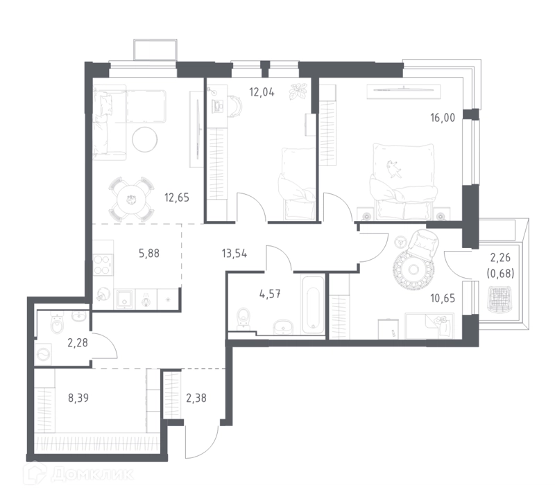 3-комнатная квартира 87.9 м² Егорово парк
