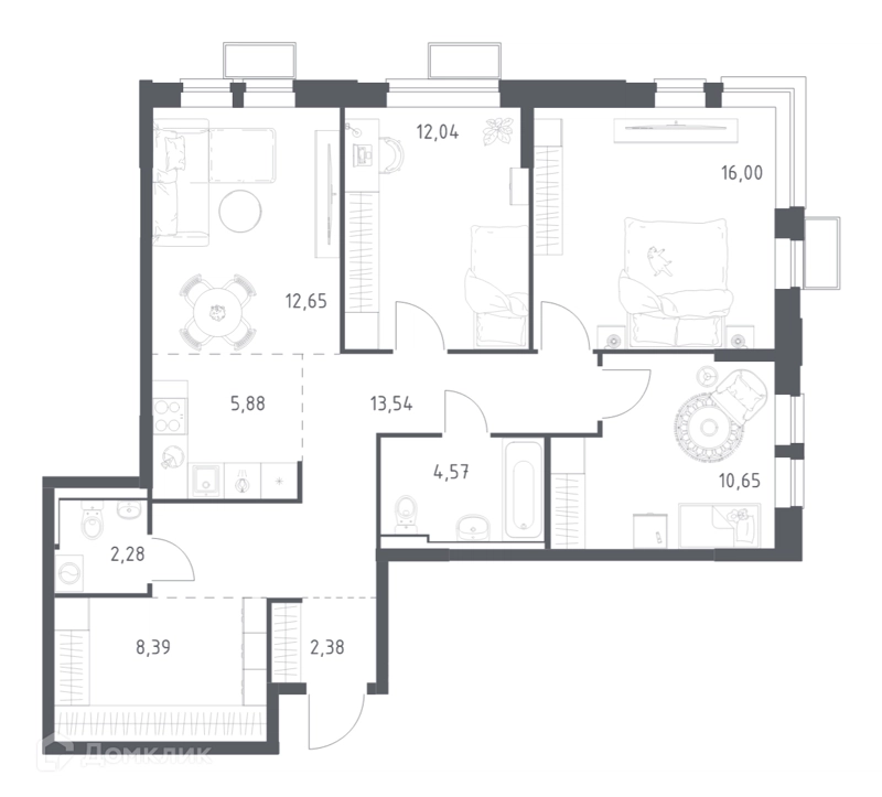 3-комнатная квартира 87.2 м² Егорово парк
