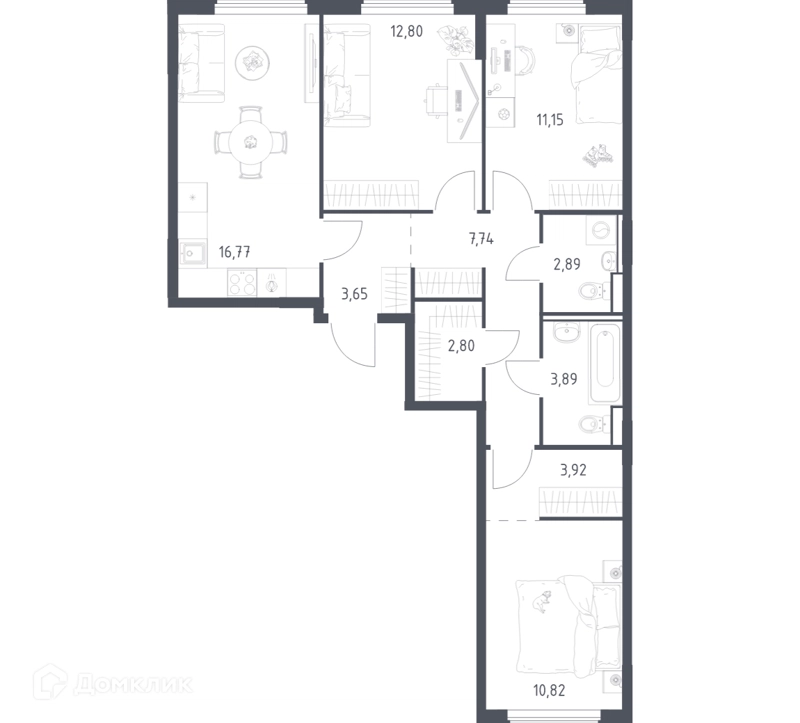 3-комнатная квартира 76.43 м² Егорово парк