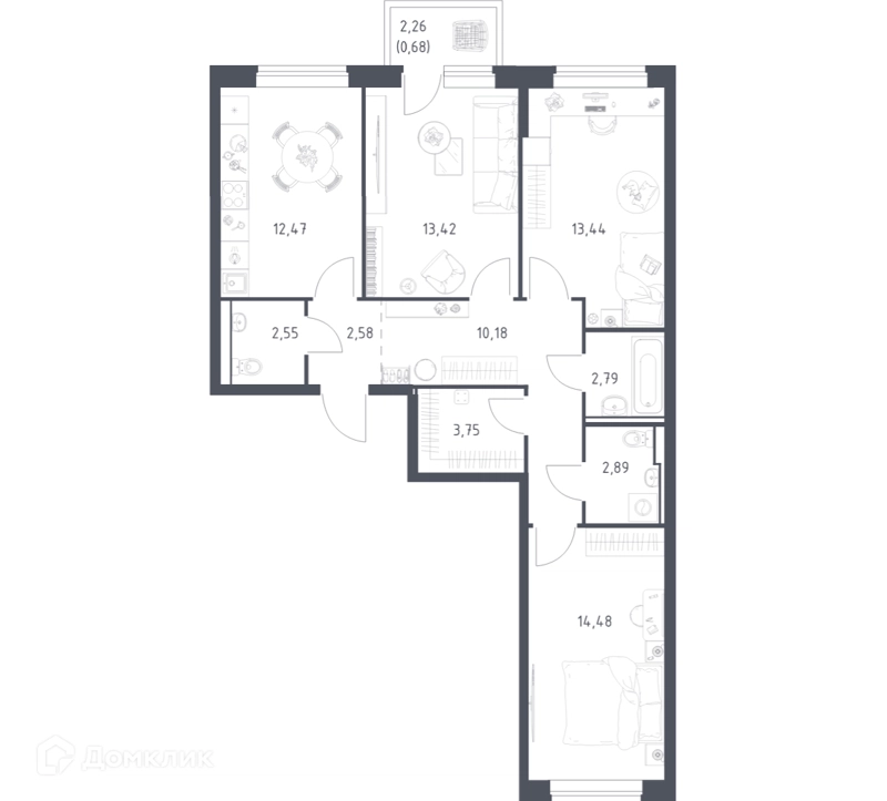 3-комнатная квартира 79.23 м² Егорово парк