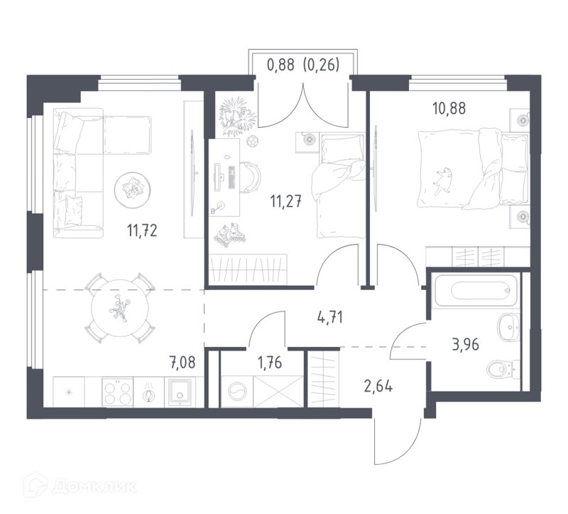 3-комнатная квартира 54.28 м² Егорово парк