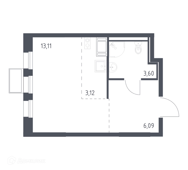 Студия 25.2 м² Горки Парк