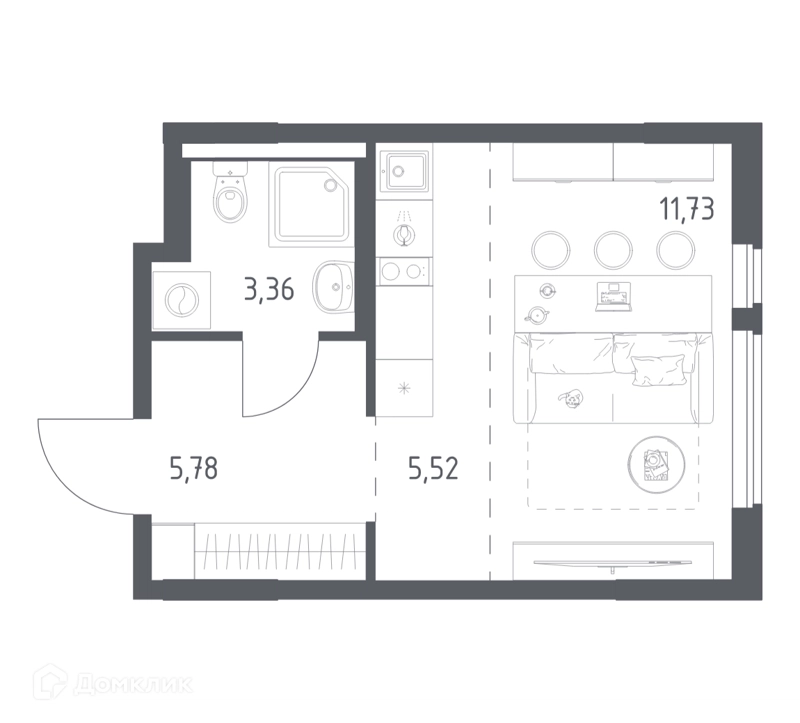 Студия 26.39 м² Горки Парк