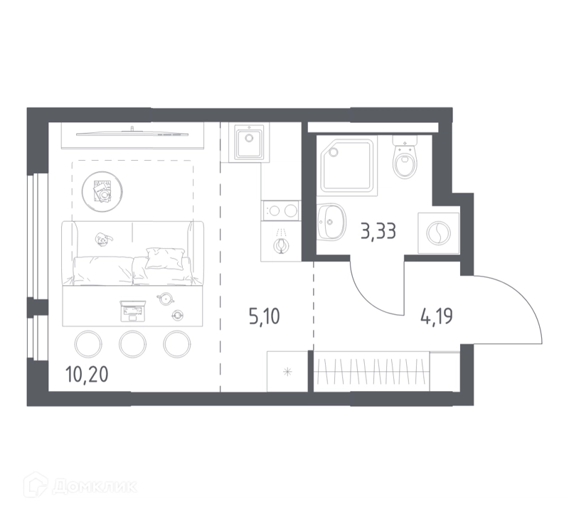 Студия 22.82 м² Горки Парк