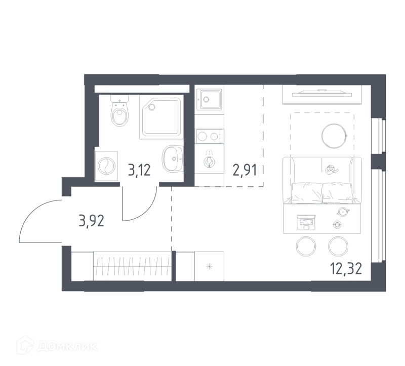 Студия 22.27 м² Горки Парк