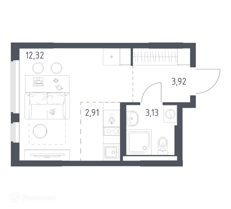 Студия 22.28 м² Горки Парк