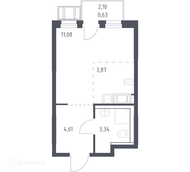 Студия 23.5 м² Горки Парк