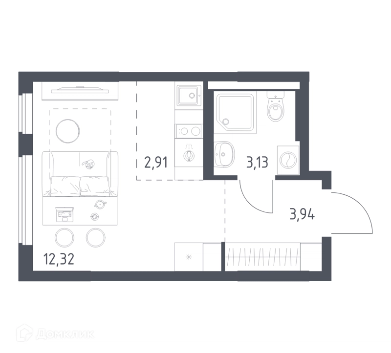 Студия 22.3 м² Горки Парк