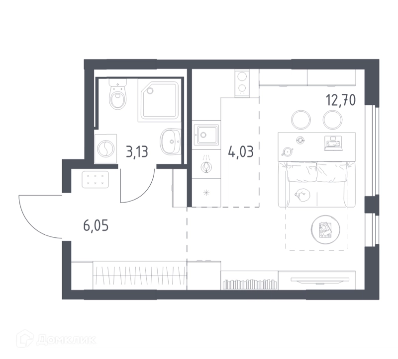 Студия 25.91 м² Горки Парк