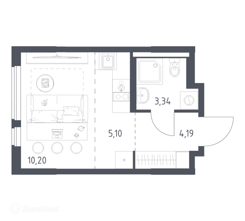 Студия 22.83 м² Горки Парк