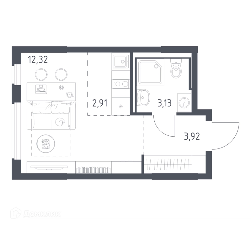 Студия 22.28 м² Горки Парк
