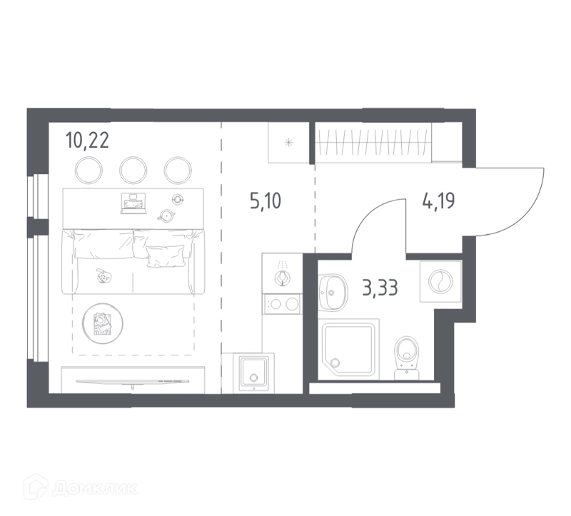 Студия 22.84 м² Горки Парк