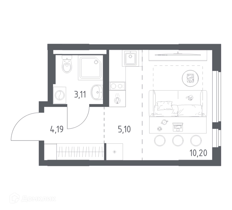 Студия 22.6 м² Горки Парк